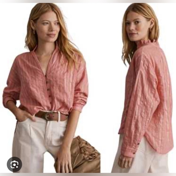 Anthropologie Coral Button-Down Shirt - Picture 2 of 10